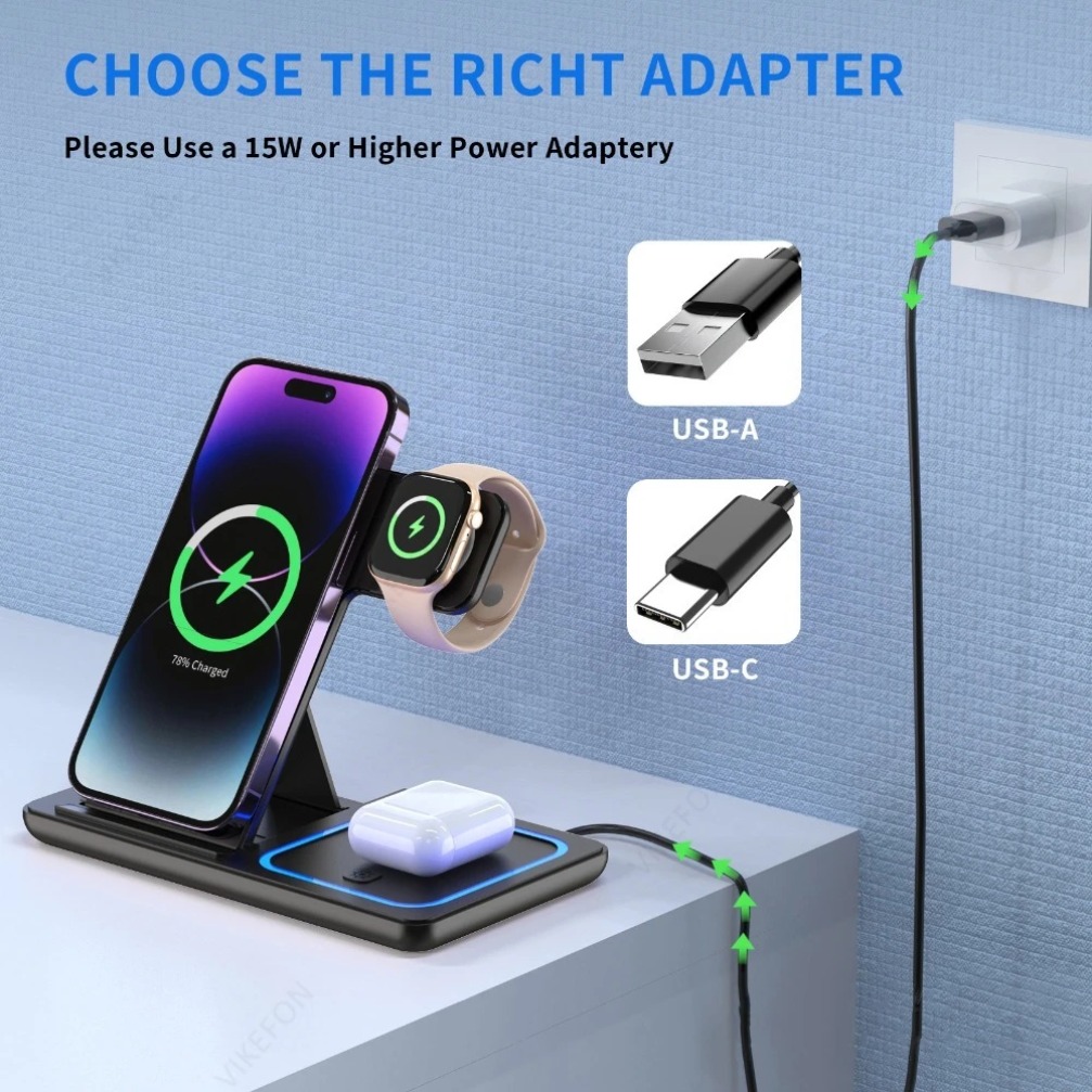 Foldable 3 in 1 Wireless Charg - Watch Charging Dock ulasan dan harga