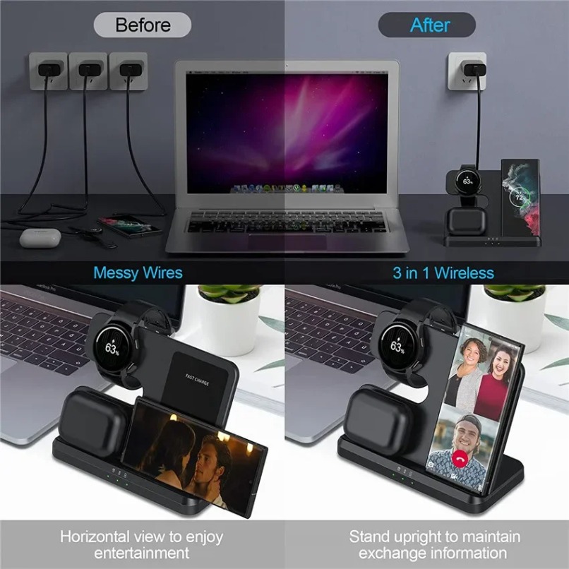 3 in 1 Fast Wireless Charger S - Watch Charging Dock ulasan dan harga